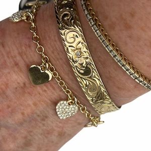 J. CREW Heart Charm Bracelet Crystal Pave Gold